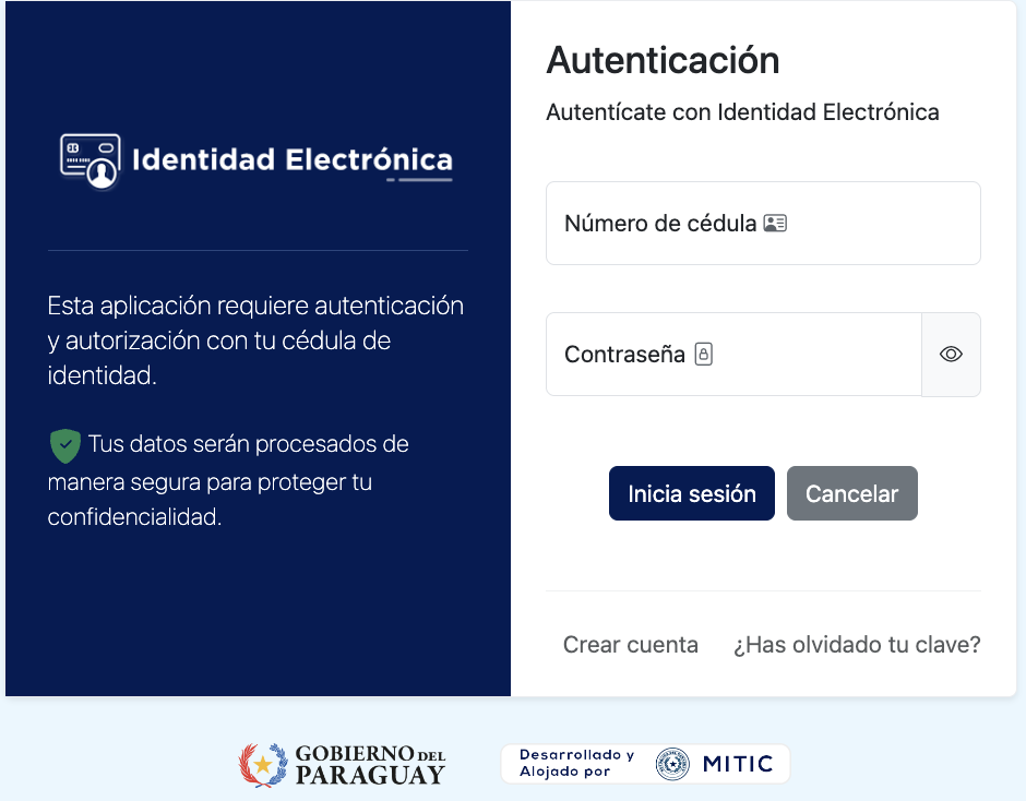 Identidad Electrónica Paraguay - Iniciar sesión